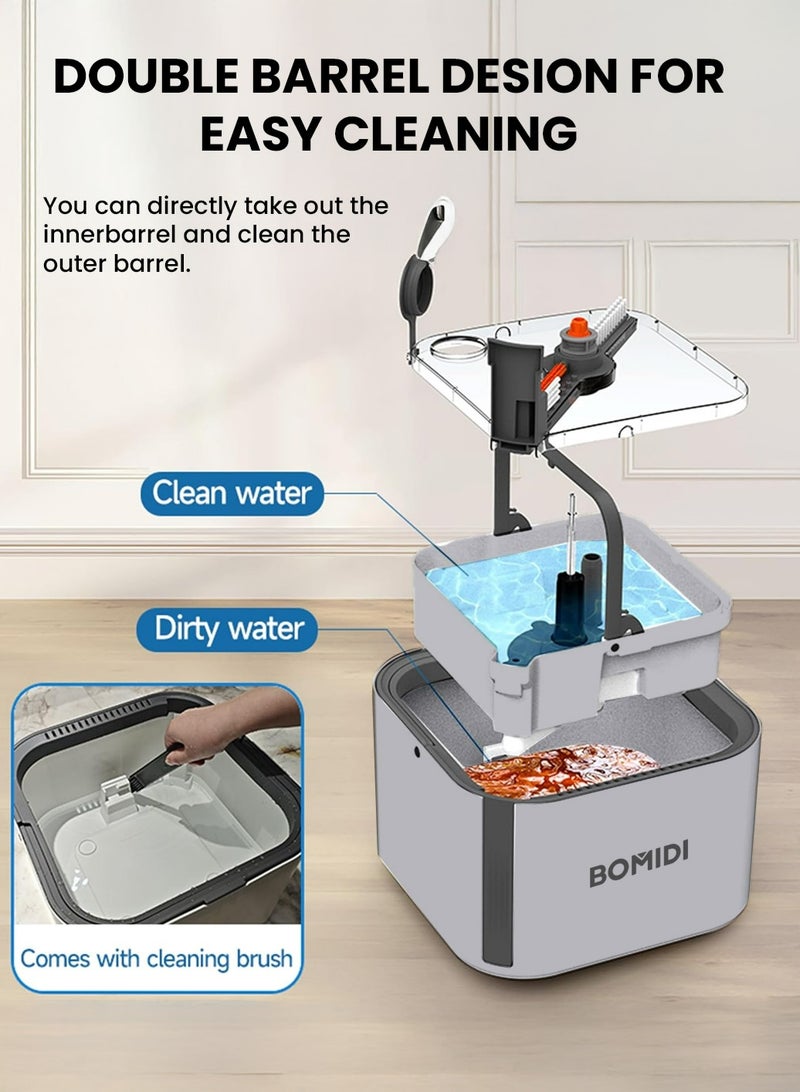 باميدي طقم ممسحة دوارة مع دلو، ممسحة دوارة قابلة للطي 360 درجة مع نظام فصل ذاتي للماء النظيف والمتسخ، ممسحة أرضية سهلة العصر برؤوس قابلة للفصل لتنظيف الأرضيات في المنزل والمطبخ M20 - أبيض رمادي - Image 2